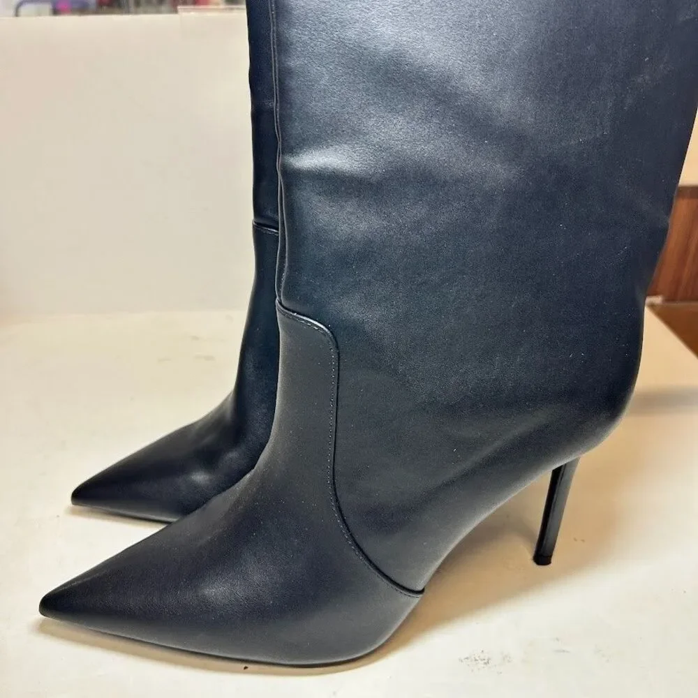 INC Womens 6.5 M Black Havannah Faux Leather High Heel Knee High Boots NIB QL0